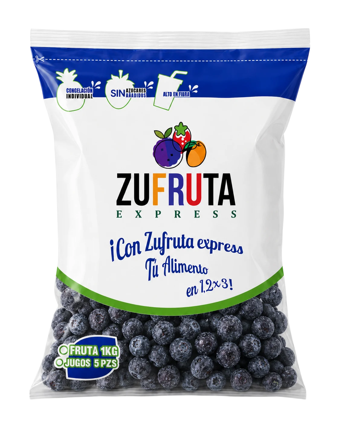 Bolsa de arándano congelado IQF Zufruta Express de 1 kg, sin azúcares añadidos