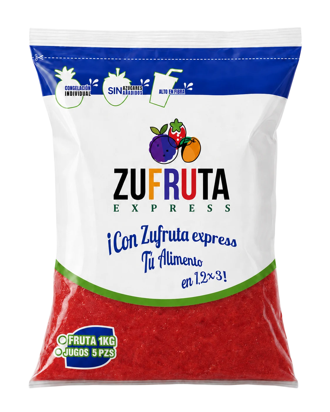 Bolsa de pulpa de fresa natural Zufruta Express de 1 kg, sin azúcares añadidos