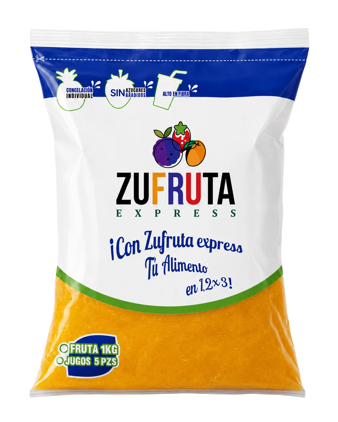 Bolsa de 1 kg de pulpa de mango natural Zufruta Express, sin azúcares añadidos